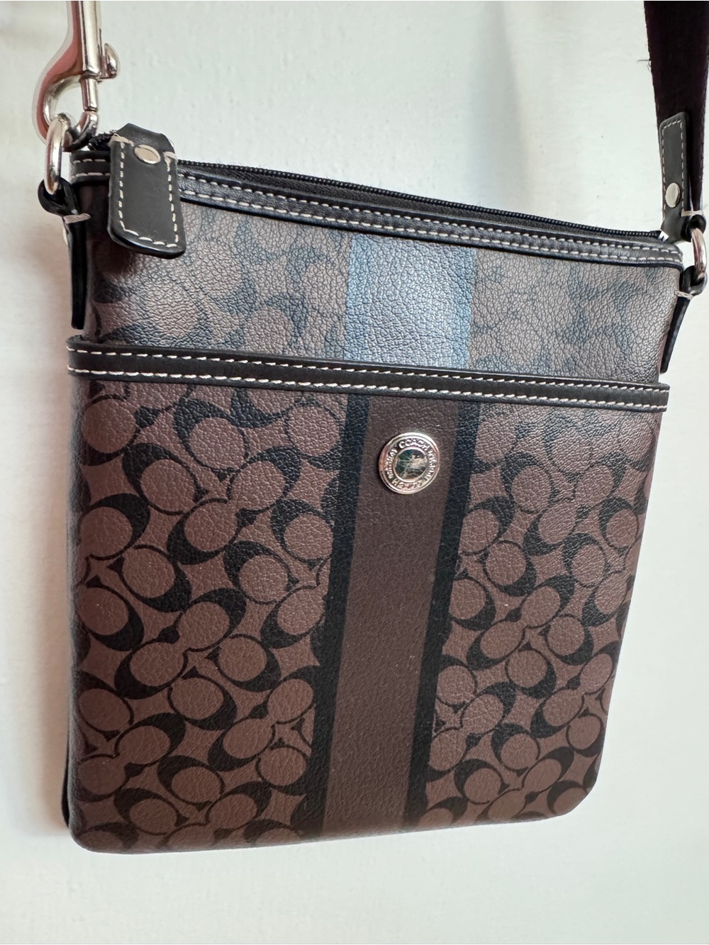 Coach Signature “C” Crossbody Brown with Black Stripe